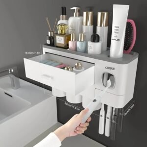 No-Drill Wall Toothbrush Holder & Toothpaste Squeezer